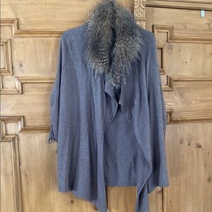 Ella Moss Gray Fur-Trimmed Women's Sweater open cardigan
